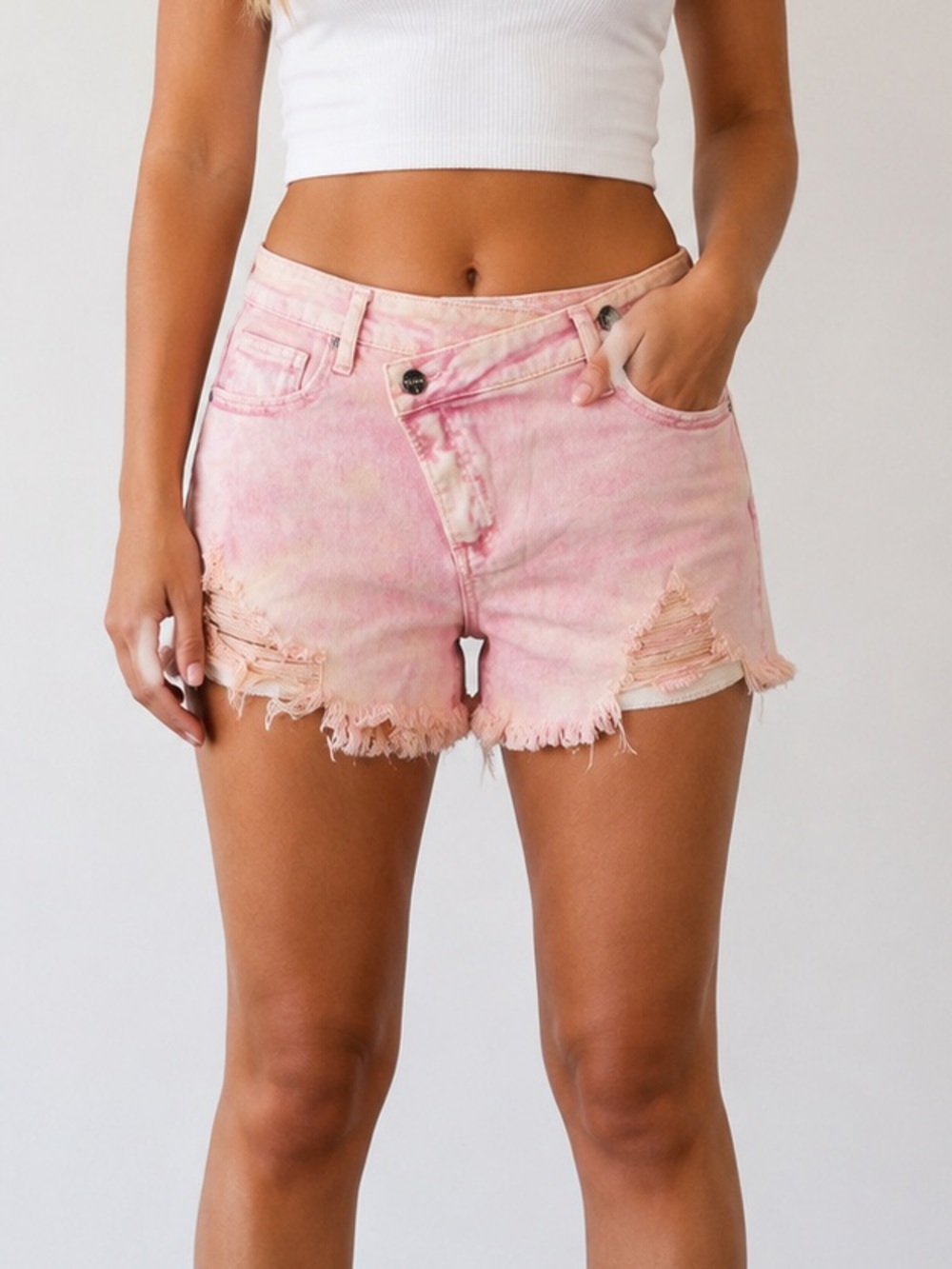 Risen Los Angeles Acid Pink Distressed frayed Denim Jean Shorts Women’s medium